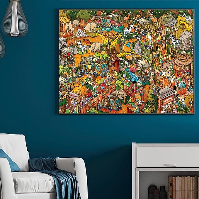 Jigsaw Puzzles for Adults, 2 Pack 1000 Pieces Pirate Park Animal Paradise Puzzle, Cartoon Painting Challenging Puzzles for Family Activity Game Nights Gifts Fidget Stress Relief