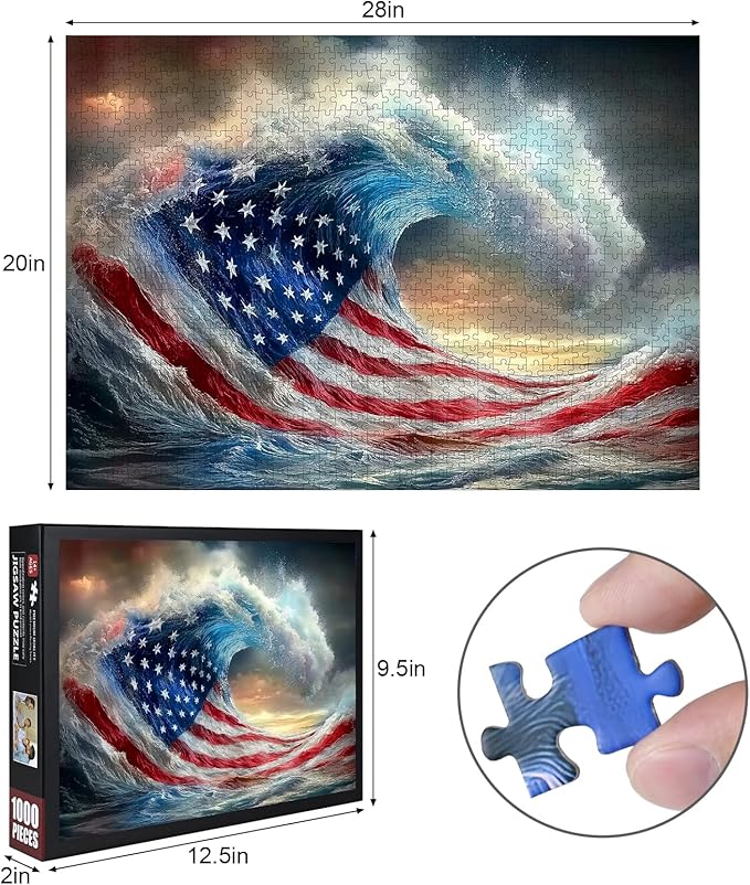 1000pcs American Flag Wave Paper Puzzle - Large Puzzle Toy Adult Game Gift - Family Interactive Game Puzzle DIY Home Decoration Brain Challenge Gift