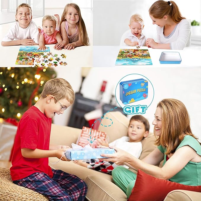 LELEMON Puzzles for Kids Ages 4-8 6-8 8-10 Farm Animals Jigsaw Puzzles Boys Girls Children Learning Educational Puzzles Portable Box Pack Toy 60 Pieces