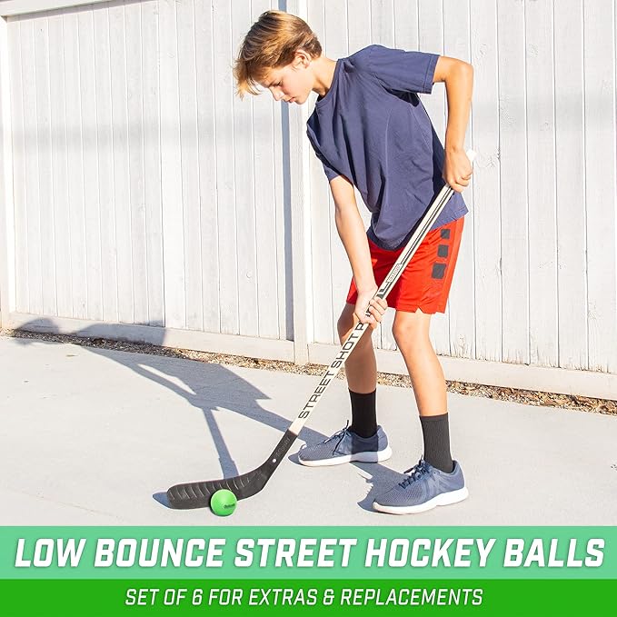 GoSports Street Hockey - Choose Between Street Hockey Goal Set with Sticks, Street Hockey Balls (6 Pack) or Street Hockey Sticks (2 Pack)