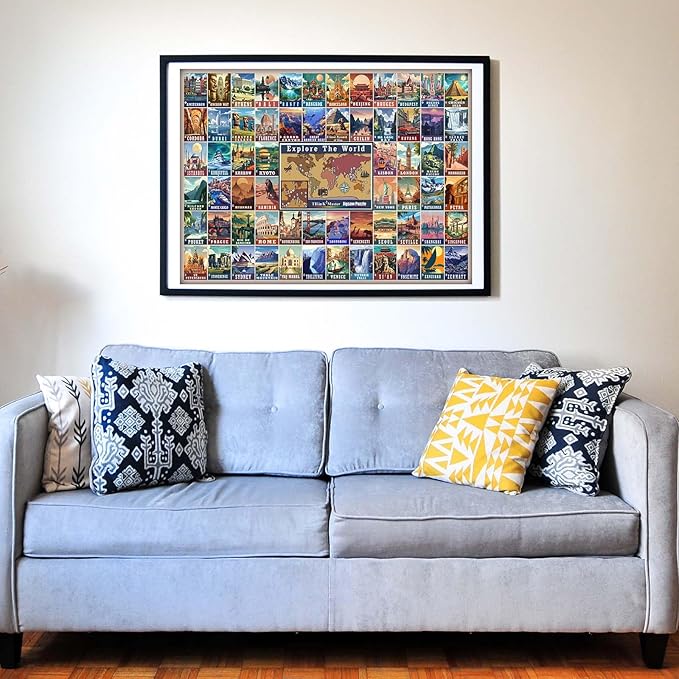 Think2Master Colorful Vintage World Destinations 250 Pieces Jigsaw Puzzle. Fun Educational Puzzle for Families. Great Gift for Teens & Adults with Interested in Traveling 14.2” X 19.3”