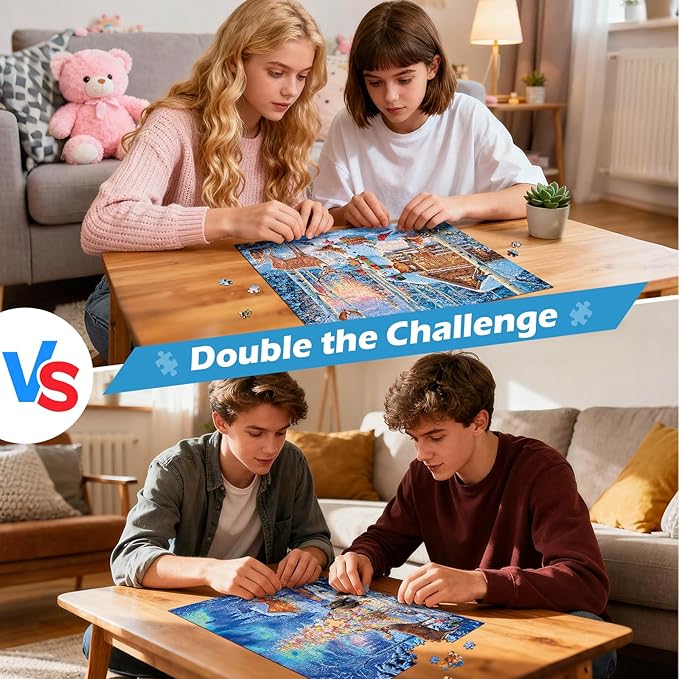 Sutinban 2 Pack Christmas 500 Piece Puzzles for Adults, Snowy Aurora Winter Jigsaw Puzzle for Adults Seniors, Happy New Year Gift Snowman Deer Challenging Colorful Puzzles Family Game Gift Decor