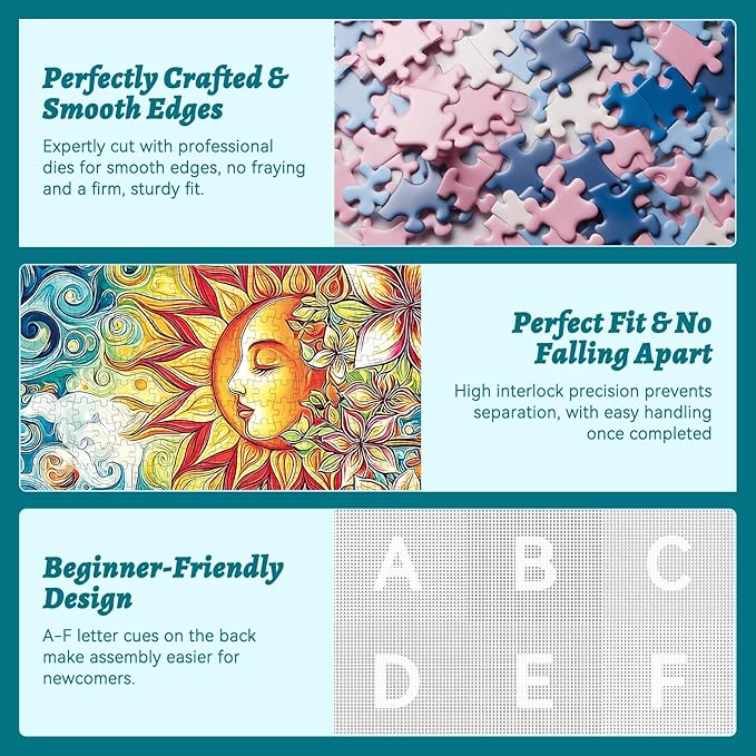 300 Piece Puzzles for Adults, 300 Piece Puzzles for Adults Large Piece, Fantasy Sun Moon Jigsaw Puzzle, Funny Gift for Adult Kids, Challenging Puzzle Perfect for Game Nights, 20.5 X 15 in