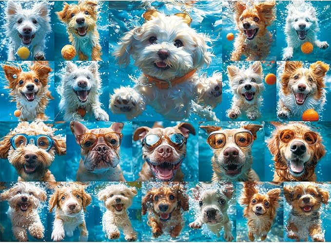 500 Piece Puzzle for Adults, Funny Puppy Animal Jigsaw Puzzles, Fun Cool Silly Puzzles with Underwater Dogs, 500 Pieces Birthday Party for Family Adult Funny Puzzle for Adults, 20.5×15 in