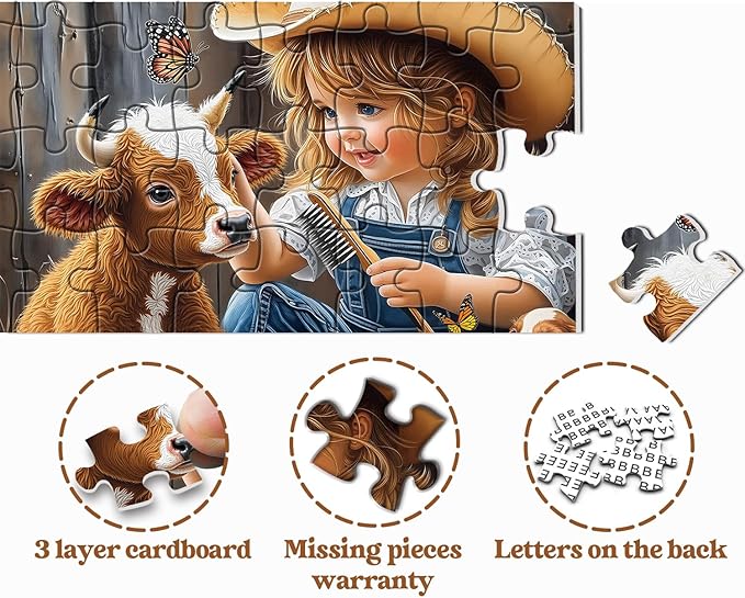 Animal Farm Puzzles for Adults 1000 Pieces, Cute Highland Cow Puppy Jigsaw Puzzles, Nature Country Farmyard Friendship Puzzle