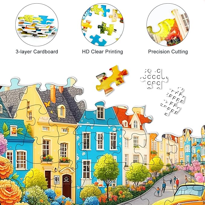 European Town Landscape Jigsaw Puzzles for Adults 1000 Pieces, City Street Scene 1000 Piece Puzzle for Adults, Hard Impossible Difficult Jigsaw Puzzles 1000 Pieces for Home Decor (27.6"x19.7")