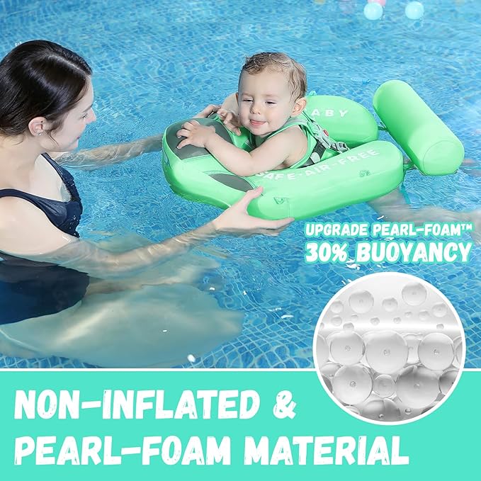 Mambobaby Baby Swim Float with Canopy Non-Inflatable Infant Pool Float with Tail 3-24 Months Avoid Flip Solid Skin-Friendly Material for Toddler Boys Girls