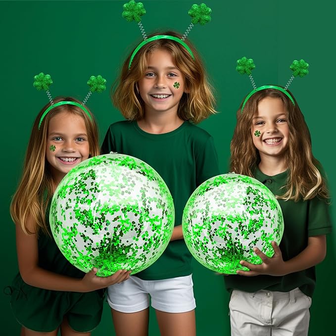 5 Pack Inflatable Glitter Beach Balls St Patricks Party Decoration 24 Inch 16 Inch Pool Toys Balls Glitters Inflatable Clear Beach Ball Swimming Pool Water Beach Toys Outdoor St Patricks Party Favors