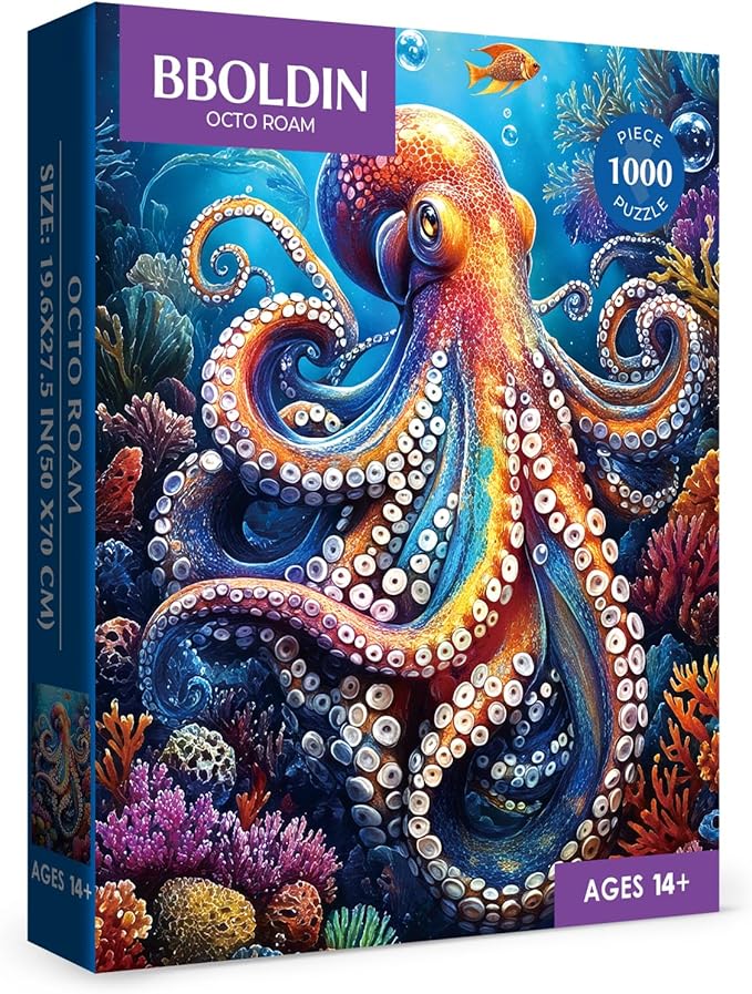 Ocean Octopus Magic Puzzle 1000 Pieces for Adults, Nature Colorful Sea Coral Jigsaw Puzzle, Under The Sea Animal Art Puzzle