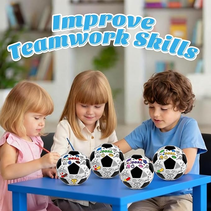 4 Pack Size 2 Color Your Own Soccer Ball Black DIY Custom Soccer Ball Craft Kit with Pump 12 Markers Personalized Youth Toddler Training Soccer Ball Paint Your Own Toy Creative