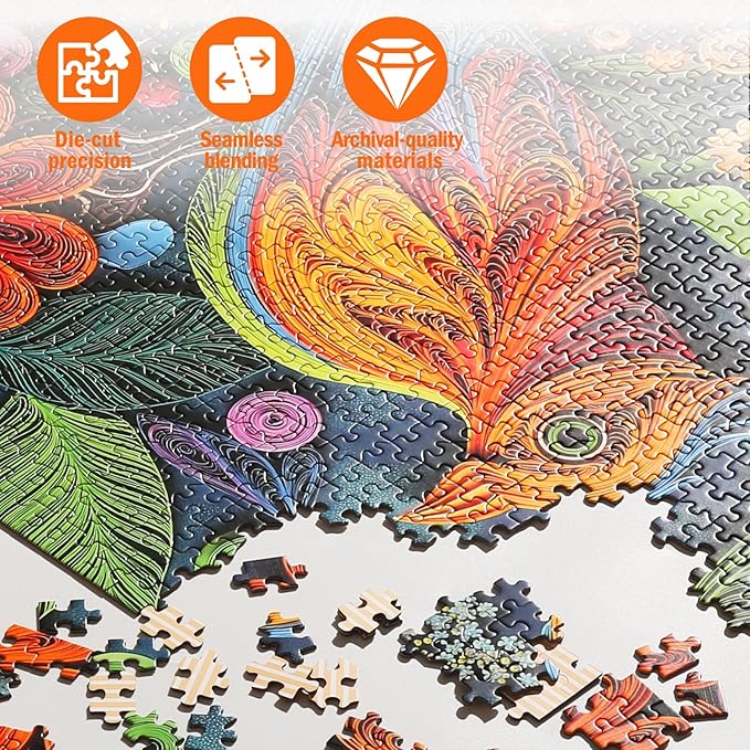 Jigsaw Puzzles for Adults 1000 Pieces, Colorful Forest Bird Difficult Challenging Unique Puzzle for Game Night Family Home Decor, 20x27 Inches, Quilling Bird