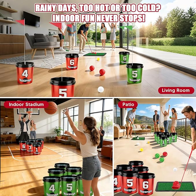 Giant 3-in-1 Outdoor Backyard Party Game Set – Bucket Golf, Yard Pong Basketball & Toss Games – Large Outdoor/Indoor Lawn Games for Adults & Families, Beach & Camping
