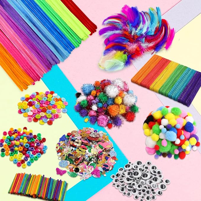 Treasure Cove Arts and Crafts Supplies for Kids Craft Supplies Materials Kit DIY School Craft Kit Toddler Art Set Activity Materials for Preschool Kindergarten Crafting Project Art Activity 1850Pcs