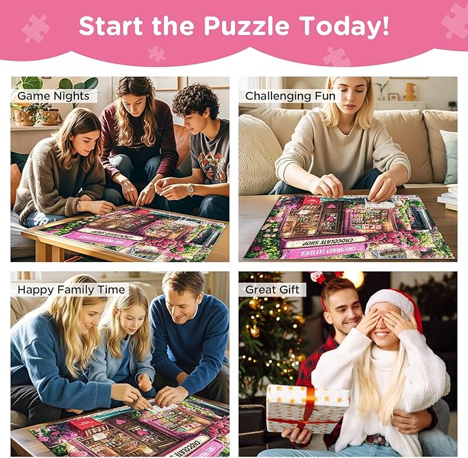 Jigsaw Puzzles 300 Pieces for Adults,Chocolate Shop 300 Piece Puzzles,Cat Puzzle for Kids Adult Senior,Pink Flowers Challenging Puzzles Family Activity Great Gift Home Decor 20.5x15 in