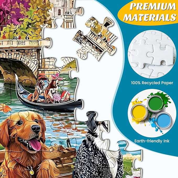 Puzzles for Adults 500 Pieces - Fun Picnic Pups Around The World Puzzle, Dog Gone Days Jigsaw Puzzle, Camping Animal Puzzles for Teens 14-16, Impossible Puzzle Perfect for Game Nights 20.5X 15 in