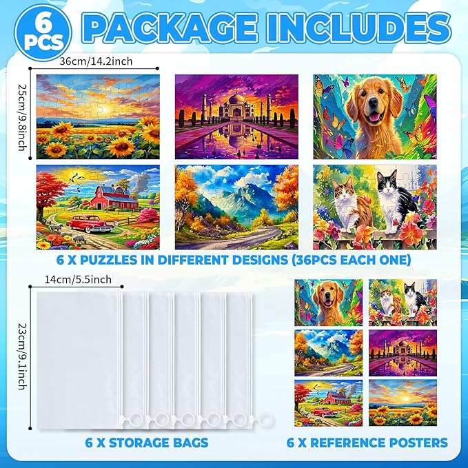 6 Pack 36-Piece Large Jigsaw Puzzles for Seniors Easy Dementia Alzheimer Products Dementia Activities Memory Training Game for Elderly Alzheimer's Patients in Nursing Home Gift (Style 2)