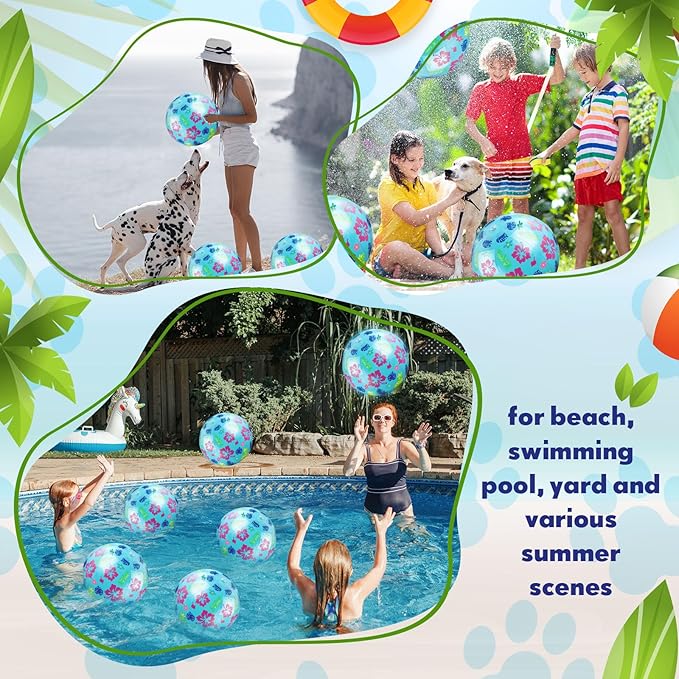 12 Pack Hawaiian Beach Ball 8.5 in Inflatable Beach Balls Bulk for Kids & Adults Cartoon Swimming Pool Toys Pool Party Favors for Birthday Summer Outdoor
