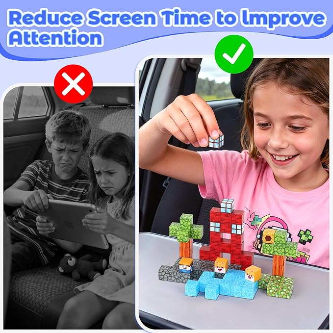 Mini Magnetic Blocks Travel Set, 35PCS Magnetic Blocks Travel Toys for Kids Ages 3-5 4-8, Portable Magnet Cubes Preschool Learning Toys with Portable Iron Storage Box Christmas Birthday