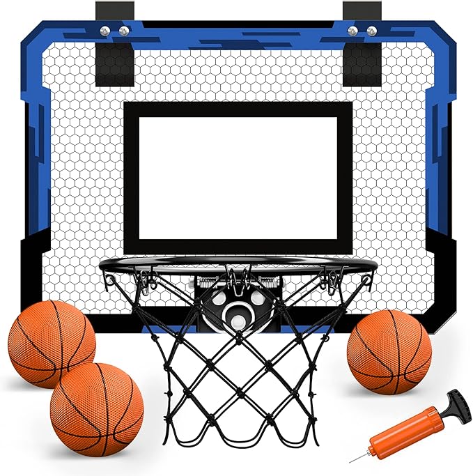 QDRAGON Mini Basketball Hoop, Over The Door Indoor, with 3 Balls/Inflator/Breakaway Rim, Basketball Toy Gifts for Kids and Adults, Suit for Bedroom/Office/Outdoor