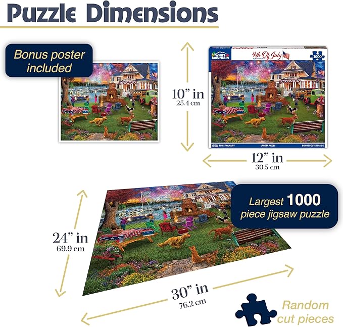 White Mountain 1000 Piece Jigsaw Puzzle Patriotic Summer Celebration Puzzles with Large Pieces for Adults and Family 24"x30" - 4th of July