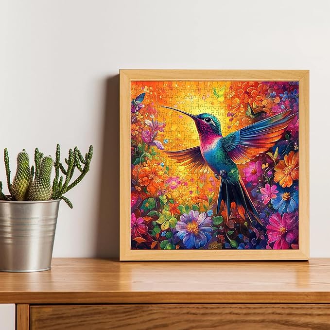 Hummingbird Puzzles for Adults 500 Pieces - Vibrant Flower Humming Bird Jigsaw Puzzles, Beautiful Hummingbird Floral Puzzle with Letters on Back, Challenging Hard Difficult Bird Art Puzzle Games Gift
