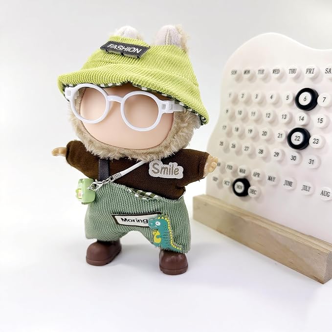 Stylish Adorable 17cm Dolls Clothes, 6PCS Doll Outfits Dress-Up with Hat + Top + Pants + Glasses + Shoes + Pendant Accessories (No Dolls)