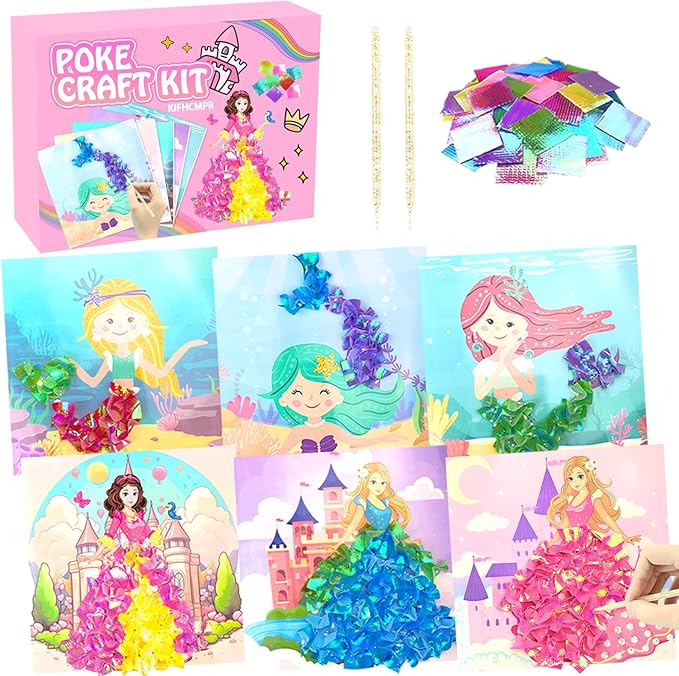 Poke-in Fun Art Fabric Craft,Magical Princesses Kits,Arts and Crafts for Kids,Mess Free Kids'Paper Craft Kits,Art Activity Birthday Christmas Gift Ideas for Children,Toys for Girls &Boys Ages 4-10+