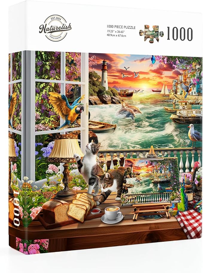 1000-Piece Puzzle for Adults - Relaxing Jigsaw Puzzle for Adults, Fun and Challenging Jigsaw Puzzles, Seaview by The Window Puzzle, 26.65 x 19.25 in