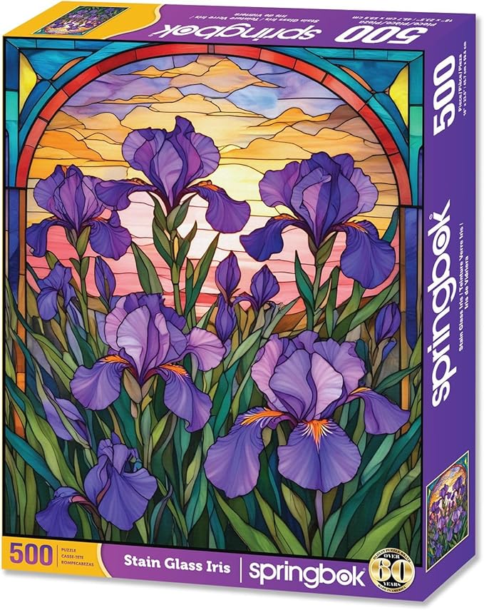 Springbok Stained Glass Iris 500 Piece Jigsaw Puzzle for Adults - Unique Cut Pieces - Made in USA