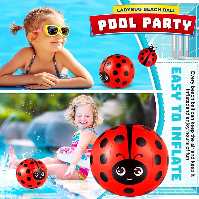 Jexine 24 Pcs Ladybug Themed Beach Ball for Kids 5 Inch Bulk for Summer Pool and Beach Game Gifts and Birthday Party Supplies and End of The Year Class Party Decoration Favors(Ladybug,5 Inch)