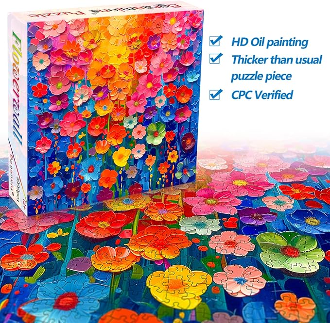 Jigsaw Puzzles for Adults 1000 Pieces,Colorful Flower Wall Puzzles for Adults, Painting Floral Art,Gradient Rainbow Flowers Wall Decoration
