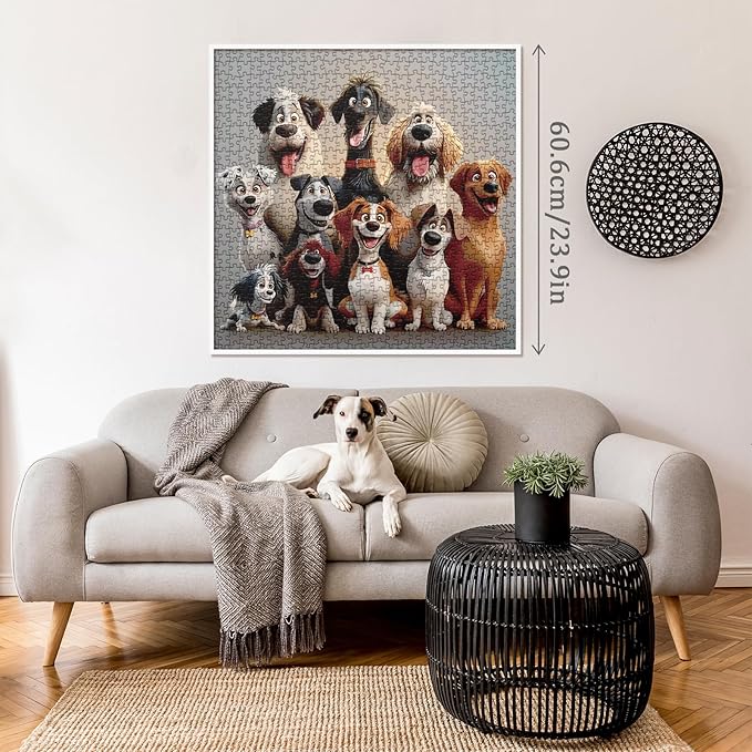 Cute Puppy Puzzle for Adults 1000 Pieces, Dog Cartoon Jigsaw Puzzle Golden Retriever, Animal Labradoodle Golden Doodle Doberman Puzzle