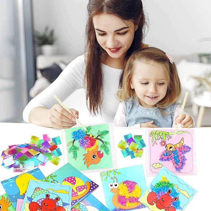 KIFHCMPR Poke-in Fun Art Fabric Craft,Animals Theme,Mess Free Kids'Paper Craft Kits,Arts and Crafts for Kids,Art Activity Birthday Christmas Gift Ideas for Children,Toys for Girls &Boys Ages 4-10+