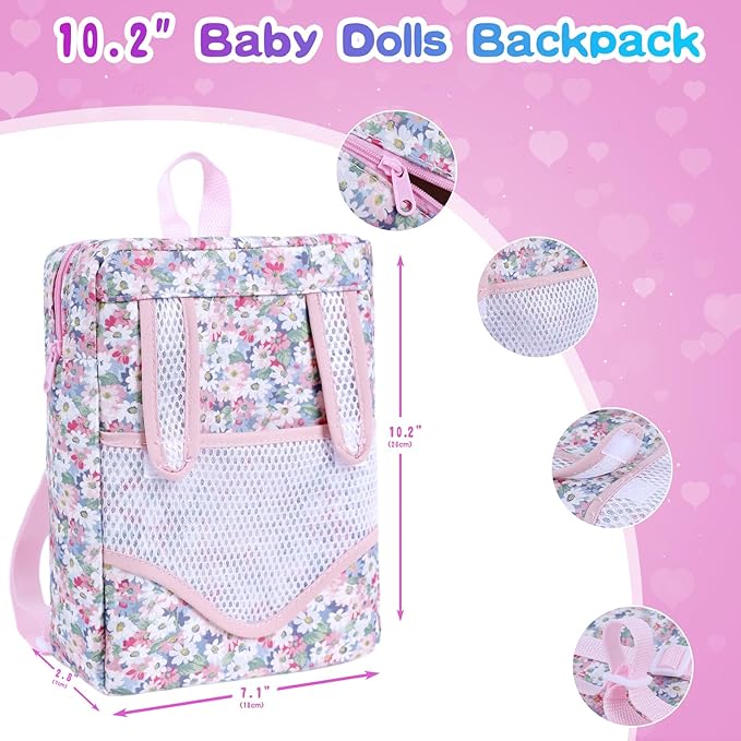 BDDOLL 12 Inch Baby Doll Backpack Playset with Dolls Clothes and Accessories Included Backpack, Washcloth, Bottles, Nipple,Socks, Hats