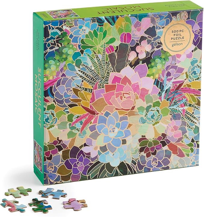 Galison Succulent Mosaic 500 Piece Foil Puzzle from Galison - 20" x 20" Beautifully Illustrated Puzzle, Thick & Sturdy Pieces, Fun and Challenging Activity for Adults, Unique Gift Idea!