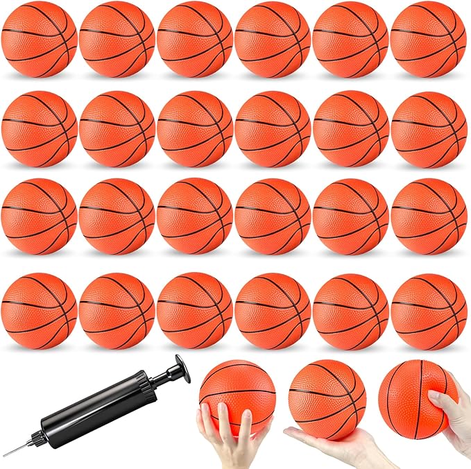 Hymaz 24 Pack 4 inch Mini Basketball Ball, Small Basketball with Pump for Kids Toddlers Great Gifts, Inflatable Toys Rubber ball for Basketballs Hoop, for Indoors Outdoors Pool Party Theme Favors Game