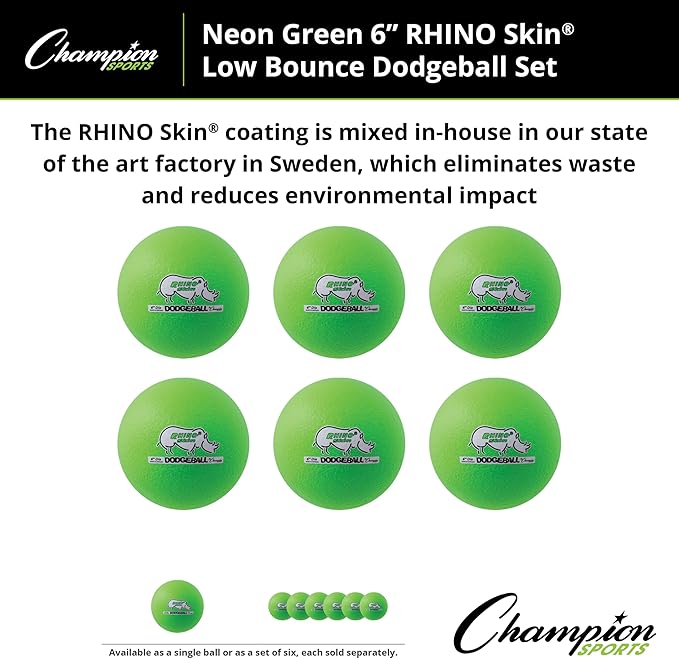 Champion Sports® Rhino Skin® Low Bounce Dodgeball Sets & Singles for Playground, PE, Backyard & League Games – Team Sports Equipment for Youth & Adults