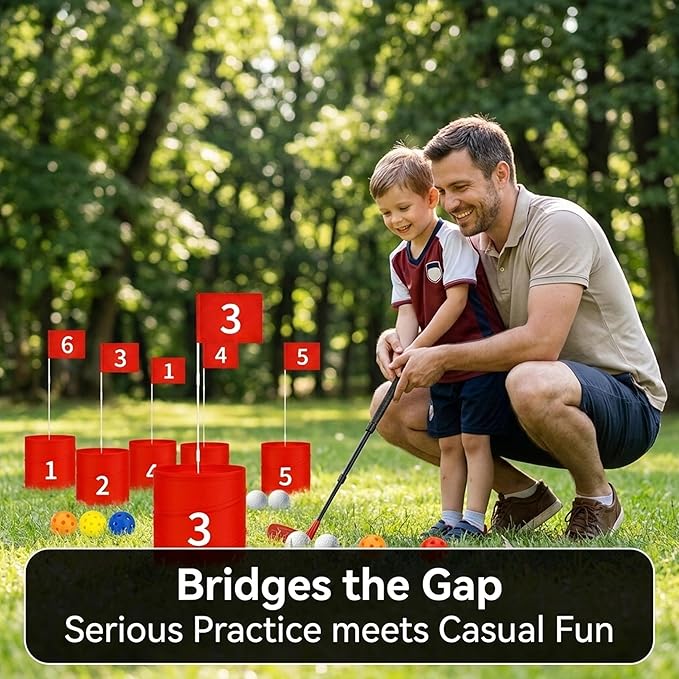 Premium Backyard Golf Game Set – Ultimate 6-Hole Outdoor Course with 2 Upgraded Adjustable Clubs, 12 Practice Balls & Carry Bag – Fun Lawn & Tailgate Games for Adults, Family, Camping