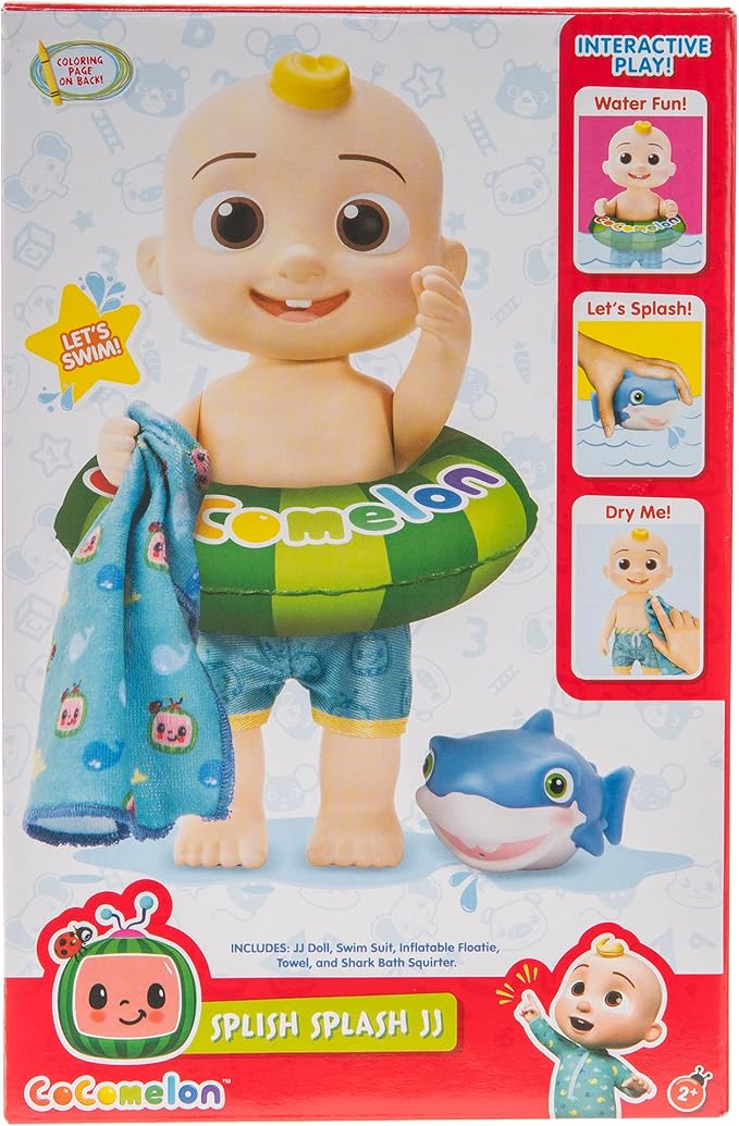 CoComelon - Splish Splash JJ Doll- with Shark Bath Squirter and Water Accessories Water Play - Toys for Kids and Preschoolers - Amazon Exclusive