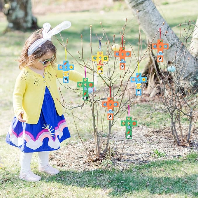 Fennoral 24 Pack Easter Cross Craft Kit for Kids Make You Own DIY Foam Stickers Ornament Spring Arts and Crafts for Easter Party Supplies & Home Decorations