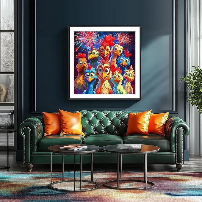 500 Piece Jigsaw Puzzle for Adults, Colorful Cartoon Chickens with Fireworks Design, Vibrant Family Puzzle Game, Fireworks Night Scene Art for Stress Relief