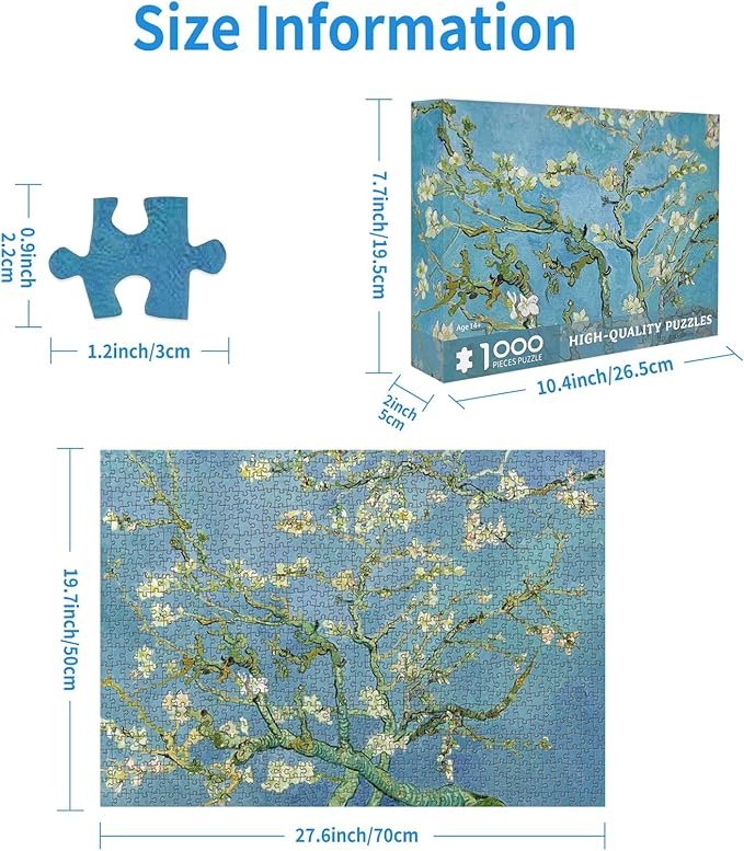 1000 Piece Puzzle for Adults, Almond Blossoms Jigsaw Puzzles 1000 Pieces with Letters on Back, Impossible Difficult Puzzles for Adults Seniors Teens Challenging Gift, Finished Size 27.6 x 19.7 inches
