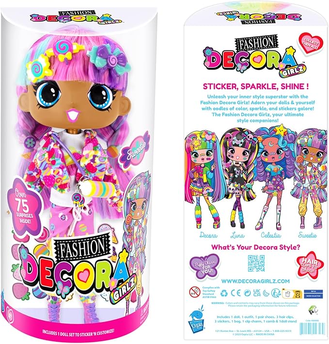 Decora Fashion Girlz 11" Doll - Sweetie Stickers & Endless Style Fun for Creative Play