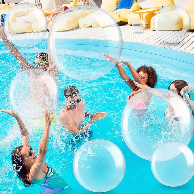 Sratte 20 Pcs Inflatable Beach Balls Bulk, Multiple Sizes Summer Swimming Pool Balls for Adults Hawaii Luau Party Supplies(Clear,Classic)