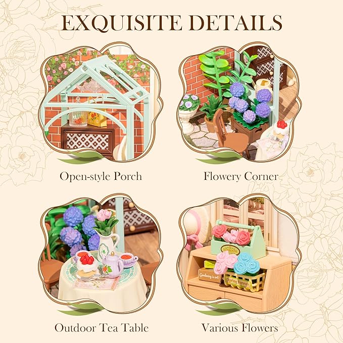 Rolife Super Creator-DIY Plastic Miniature House for Adults, Mini Blocks Model Kit Building Set for Teens 8-12, DIY Crafts/Hobbies/Building Blocks Toys for Teens&Adults (Blooming Tea Garden)