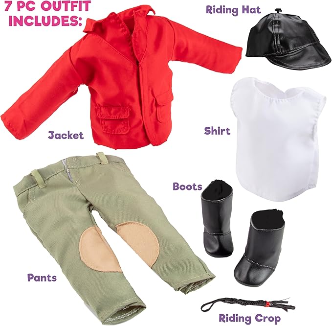 Dress Along Dolly 6pc Horseback Riding Outfit - 18" Doll Clothes & Accessories Compatible w American Girl- Equestrian Set Includes Hat, Shirt, Jacket, Pants, Boots, & Crop - Easter Basket Stuffer