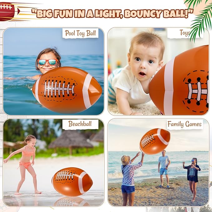 2 Pack 20 Inch Inflatable Footballs, Blow up Football Beach Balls Birthday Party Decorations, Party Favors for Summer Swimming Pool Beach Game