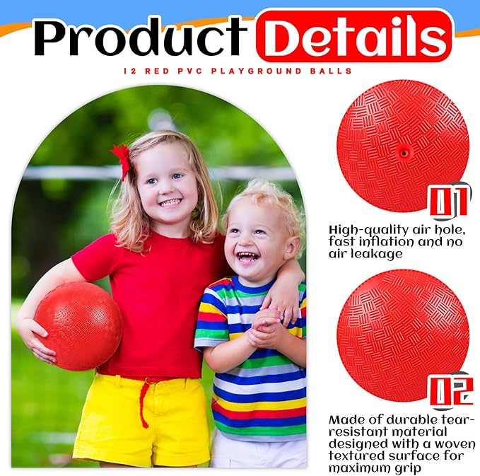 Hiboom Playground Balls 5 Inch Dodgeball Playground Balls Kick Outdoor Inflatable with 1 Pcs Hand Pump for Adults Yoga Exercise Gym Schoolyard (Red,12 Pcs)