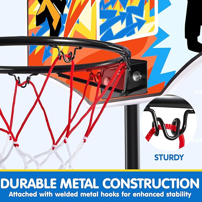 JOYIN Indoor Kids Basketball Hoop with Stand, Toddler Basketball Goal Adjustable Height 28ft-6.2ft, Portable Mini Outdoor Toys for Boys Girls Age 3 4 5 6 7 8, Inside Outside Sport Games for Fun