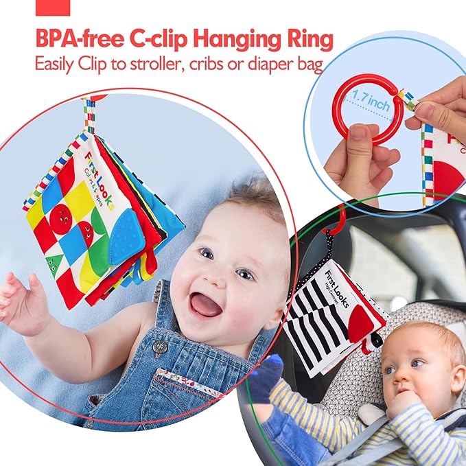 hahaland Baby Books 0-6 Months - 2PCS Infant Toys 0-6m Tummy Time Babies Toy Newborn Toys High Contrast Visual Development Sensory Book Baby Girl Boy Shower Birthday Easter Basket Stuffers